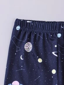 Niños Conjunto de pijama astronauta & con estampado de galaxia ajustado - Azul Marino - Ver 4