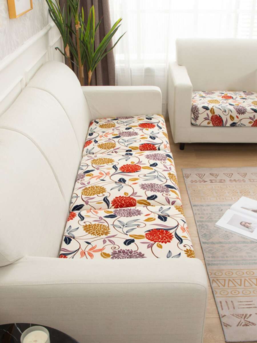 1pc Floral Print Sofa Seat Cushion Cover - Multicolor - View 1