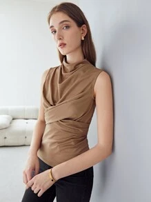 MOTF PREMIUM Áo hai dây Vắt Trọn gói màu trơn Giải trí - Màu Khaki - Xem 2