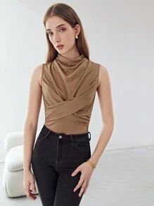 MOTF PREMIUM Áo hai dây Vắt Trọn gói màu trơn Giải trí - Màu Khaki - Xem 3