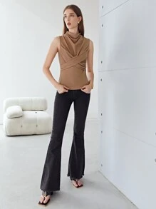 MOTF PREMIUM Áo hai dây Vắt Trọn gói màu trơn Giải trí - Màu Khaki - Xem 5