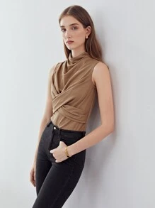 MOTF PREMIUM Áo hai dây Vắt Trọn gói màu trơn Giải trí - Màu Khaki - Xem 6