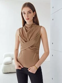 MOTF PREMIUM Áo hai dây Vắt Trọn gói màu trơn Giải trí - Màu Khaki - Xem 9