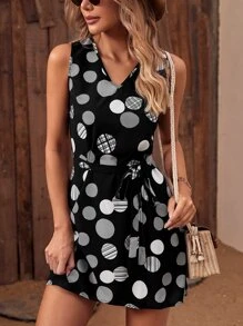 SHEIN LUNE Polka Dot Print Dress - Black - View 1