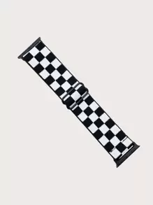 1pc Plaid Jacquard Nylon Adjustable Band, Compatible With Apple Watch Band 49/45/44/42/41/40/38mm, Compatible With Watch Series Ultra/SE/8/7/6/5/4/3/2/1 - Black and White - View 2