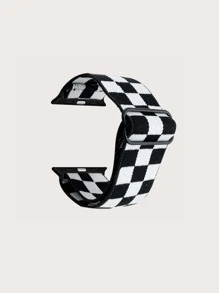 1pc Plaid Jacquard Nylon Adjustable Band, Compatible With Apple Watch Band 49/45/44/42/41/40/38mm, Compatible With Watch Series Ultra/SE/8/7/6/5/4/3/2/1 - Black and White - View 3