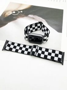 1pc Plaid Jacquard Nylon Adjustable Band, Compatible With Apple Watch Band 49/45/44/42/41/40/38mm, Compatible With Watch Series Ultra/SE/8/7/6/5/4/3/2/1 - Black and White - View 6