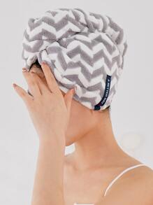 1件珊瑚绒水波纹图案干发巾/浴帽，返校季必备，适用于美容院、酒店、运动、居家、护肤等场合。 - 灰色 - 查看 4