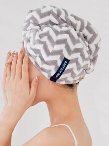 1件珊瑚绒水波纹图案干发巾/浴帽，返校季必备，适用于美容院、酒店、运动、居家、护肤等场合。 - 灰色 - 查看 8