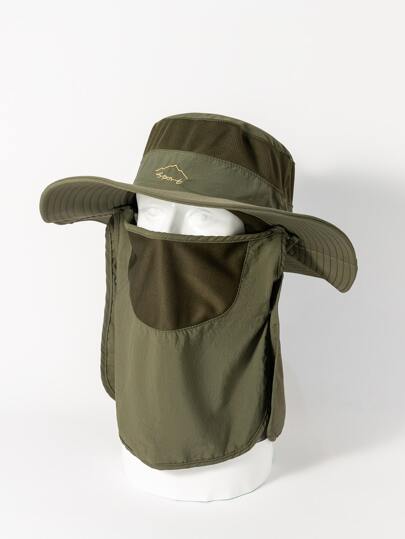 Men Mountain & Letter Embroidered Sun Protection Hat