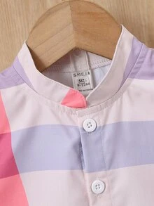 Baby Boy Plaid Print Colourblock Mock Neck Shirt & Shorts - Multicolor - View 3