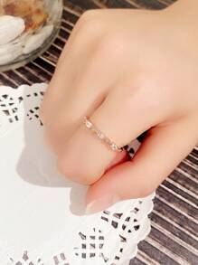 Nhẫn trang trí đính đá Cubic Zirconia - Hoa hồng vàng - Xem 4