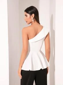 Modelyn One Shoulder Peplum Top - White - View 2