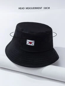 Envelope & Heart Embroidery Bucket Hat - Black - View 4