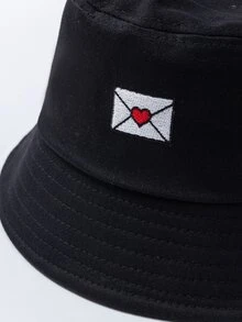 Envelope & Heart Embroidery Bucket Hat - Black - View 3