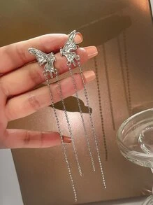 Bướm & Tua kim loại Trang trí Tai Cuff - Bạc - Xem 1