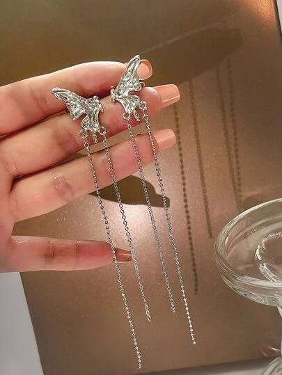 蝴蝶和金屬流蘇裝飾耳夾