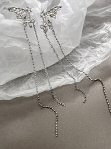 Bướm & Tua kim loại Trang trí Tai Cuff - Bạc - Xem 4