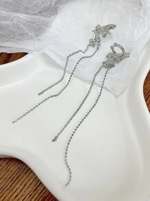 Bướm & Tua kim loại Trang trí Tai Cuff - Bạc - Xem 2