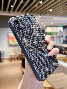 Zebra Striped Rhinestone Decor Phone Case
