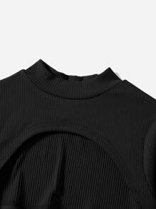 SHEIN Bộ hai mảnh Gái Gân đan màu trơn Ăn mặc đẹp - màu đen - Xem 4