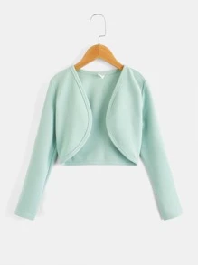 SHEIN Girls Open Front Jacket - Mint Green - View 1