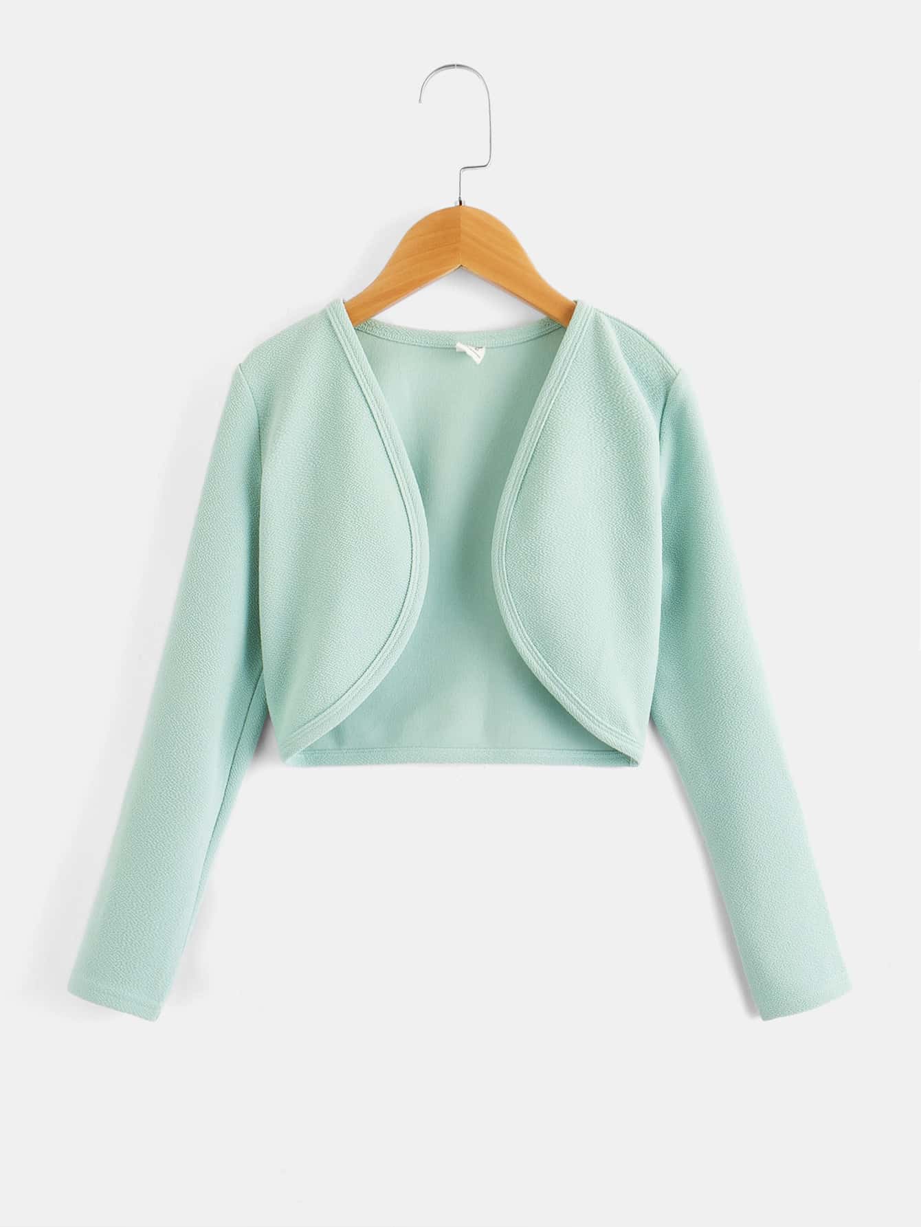 SHEIN Girls Open Front Jacket - Mint Green - View 1