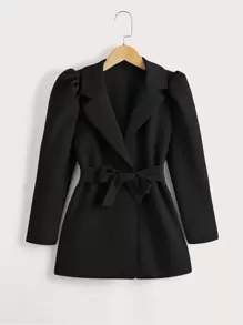 SHEIN 女孩泡泡袖腰帶外套