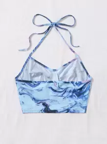 SHEIN ICON 綁結露背大理石圖案繞頸上衣 - 彩色 - 查看 2