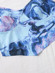 SHEIN ICON 綁結露背大理石圖案繞頸上衣 - 彩色 - 查看 5