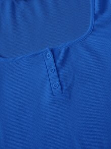 Muchica 羅紋鈕扣弧形短款上衣 - 寶藍色 - 查看 4