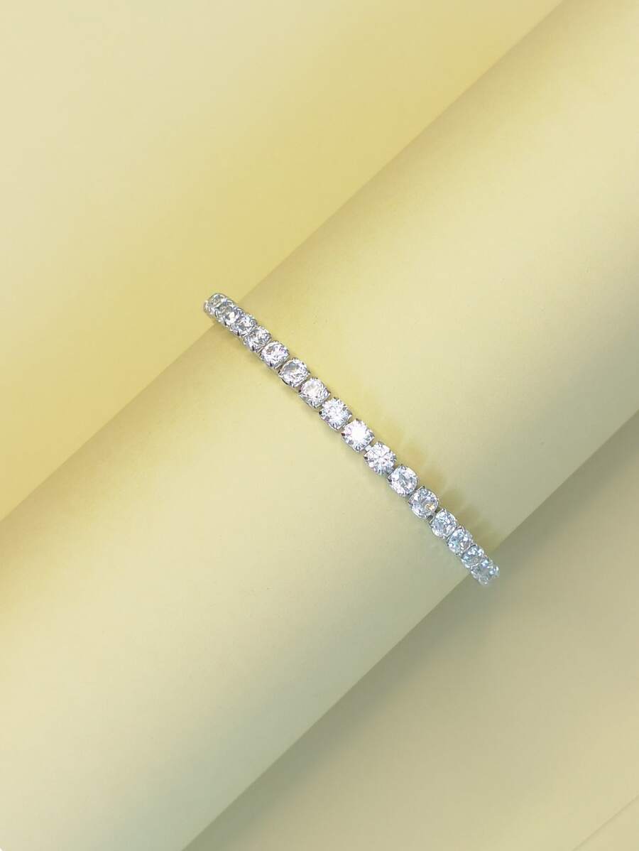 1pc Fashionable Crystal Tennis Bracelet - Silver - View 1