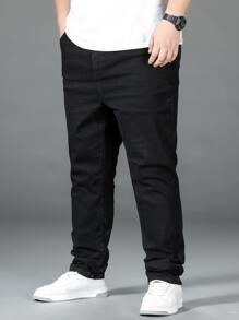 Manfinity Homme Men Plus Cotton Slant Pocket Tapered Jeans - Black - View 6