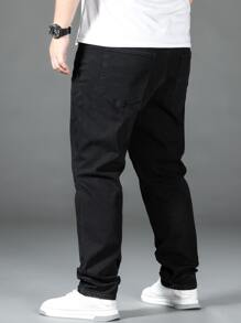 Manfinity Homme Men Plus Cotton Slant Pocket Tapered Jeans - Black - View 7