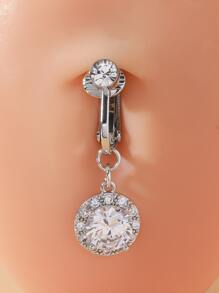 不銹鋼,方晶鋯石圓形裝飾臍釘適合女士和男士,龐克穿孔,A時尚身體鏈禮品適用於任何場合 - 無色 - 查看 1