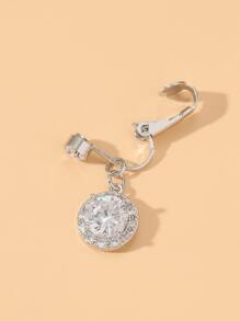 不銹鋼,方晶鋯石圓形裝飾臍釘適合女士和男士,龐克穿孔,A時尚身體鏈禮品適用於任何場合 - 無色 - 查看 2