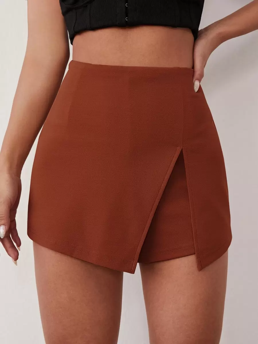 SHEIN SXY Skort unicolor con abertura delantera - Óxido marrón - Ver 1