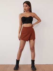 SHEIN SXY Skort unicolor con abertura delantera - Óxido marrón - Ver 3