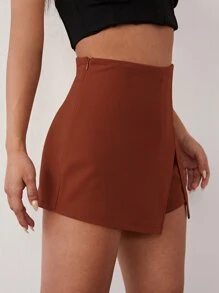 SHEIN SXY Skort unicolor con abertura delantera - Óxido marrón - Ver 4