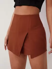 SHEIN SXY Skort unicolor con abertura delantera - Óxido marrón - Ver 5