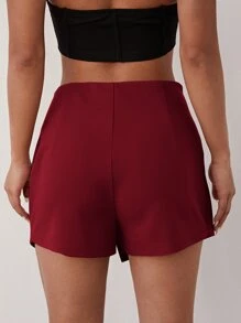 SHEIN SXY 素色開衩前褲裙 - 酒紅色 - 查看 2