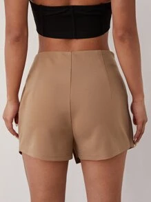 SHEIN SXY 素色開衩前褲裙 - 駝色 - 查看 2