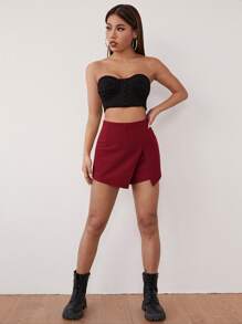 SHEIN SXY 素色開衩前褲裙 - 酒紅色 - 查看 3