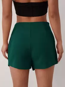 SHEIN SXY 素色開衩前褲裙 - 墨綠色 - 查看 2