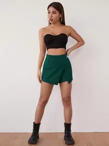 SHEIN SXY 素色開衩前褲裙 - 墨綠色 - 查看 3