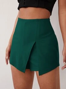 SHEIN SXY 素色開衩前褲裙 - 墨綠色 - 查看 5