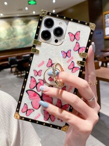 方形指環支架手機殼,適用於iphone X/xs/xr/xs Max/11/11 Pro/11 Pro Max/12/12 Pro/13/13 Pro/13 Pro Max/14/14 Pro/14 Pro Max/14 Plus/15/15 Pro/15 Pro Max/15 Plus/samsung Z Flip 3/z Flip 4/z Flip 5/s21 Ultra/s22 Ultra/s23 Ultra/s24 Ultra等型號 - 彩色 - 查看 1