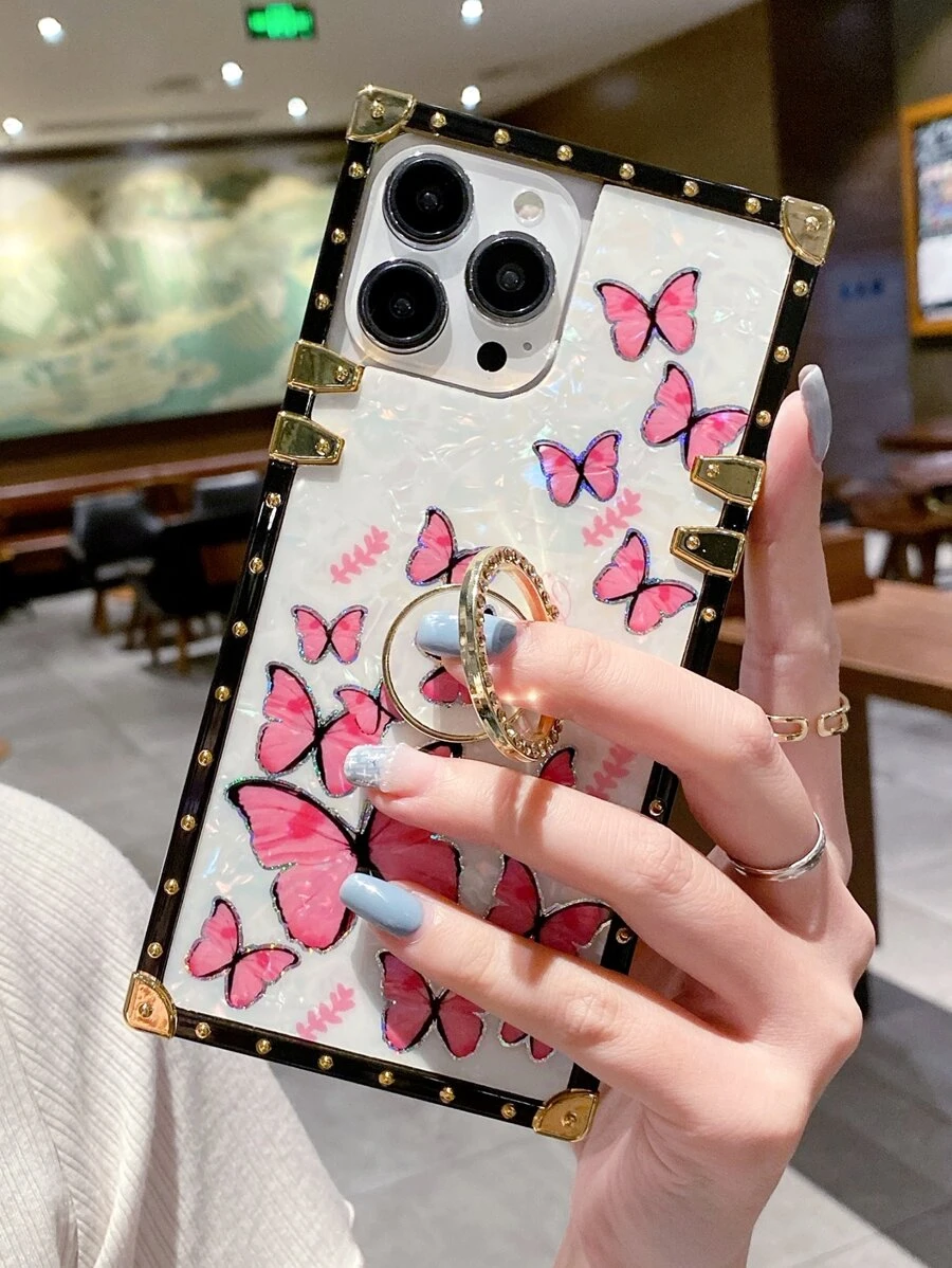 方形指環支架手機殼,適用於iphone X/xs/xr/xs Max/11/11 Pro/11 Pro Max/12/12 Pro/13/13 Pro/13 Pro Max/14/14 Pro/14 Pro Max/14 Plus/15/15 Pro/15 Pro Max/15 Plus/samsung Z Flip 3/z Flip 4/z Flip 5/s21 Ultra/s22 Ultra/s23 Ultra/s24 Ultra等型號 - 彩色 - 查看 1