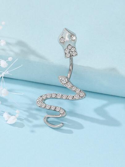Rhinestone Snake Decor Navel Belly Ring Unisex Stainless Steel Crystal Punk Piercing - A Fashionable Body Jewelry Gift For Any Occasion