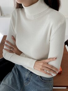 DAZY Solid Color Turtleneck Sweater, Casual Business Style For Autumn & Winter,Long Sleeve Tops,Fall Women Clothes - White - View 3
